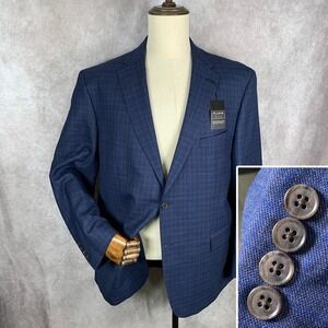Jos A Bank Traveler Blazer Jacket Men 48R Blue Wool Performance Stretch Suit NEW